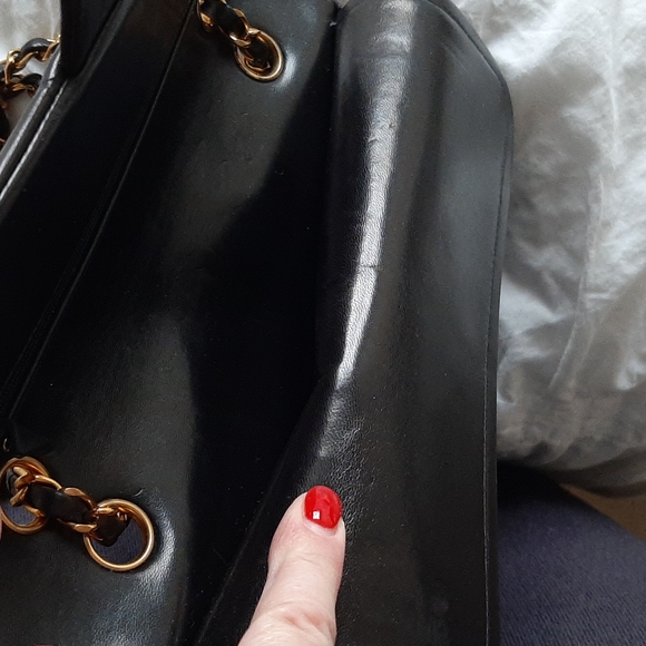 Authentic Vintage CHANEL Lambskin Double Chain Double Medium Flap Bag black/gold - Picture 14 of 16